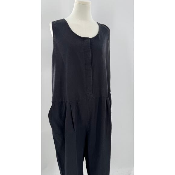 Eileen Fisher Black Cotton Linen Jumpsuit Overalls Romper Pantsuit XL One Piece - Picture 2 of 8